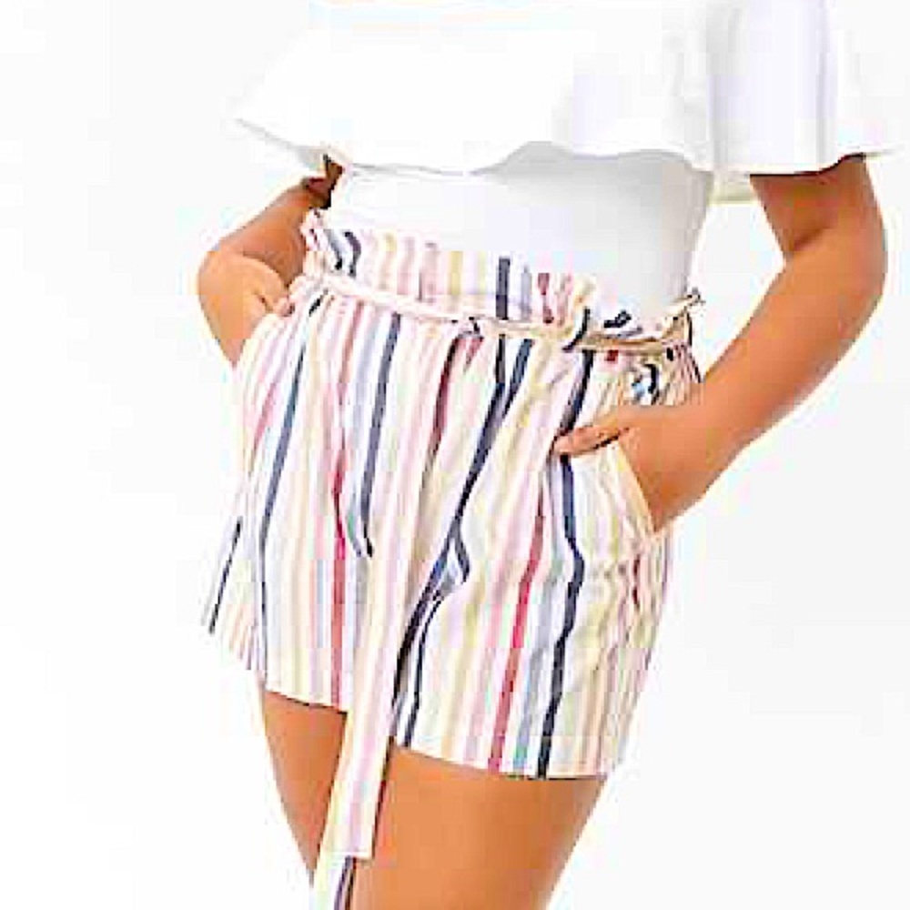 Forever 21 Plus Size High-Rise Striped Shorts Cream/Red/Multi